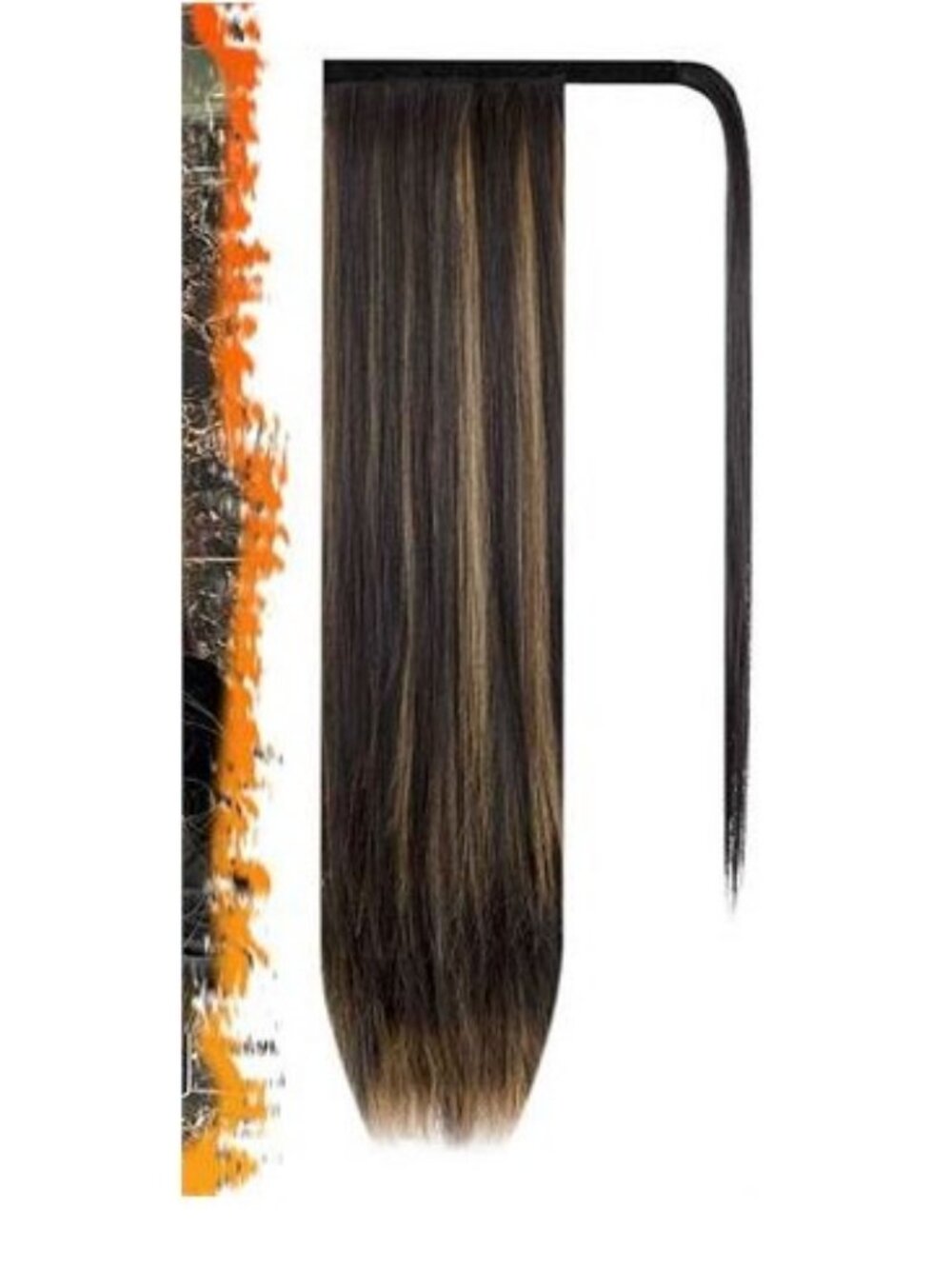 Ponytail Extension 18" Brown w/ Highlights Velcro Wraparound Brand New